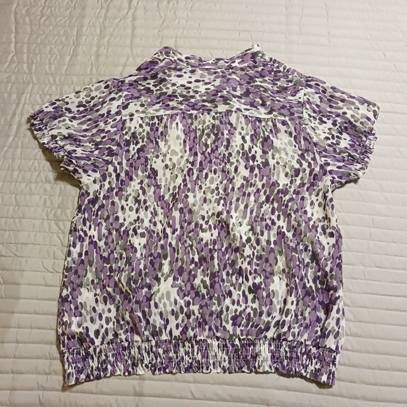 Apt. 9 Womens Sz Large Purple/Gray/White Sheer S/S Ruffle Cinch Waist Blouse Top - Picture 4 of 12